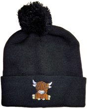 Load image into Gallery viewer, Highland Cow Bobble Hat (Turquoise / Pink / Green / Black)
