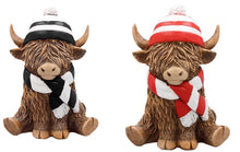 Load image into Gallery viewer, Highland Cow Ornament (B/W or R/W Hat and Scarf)
