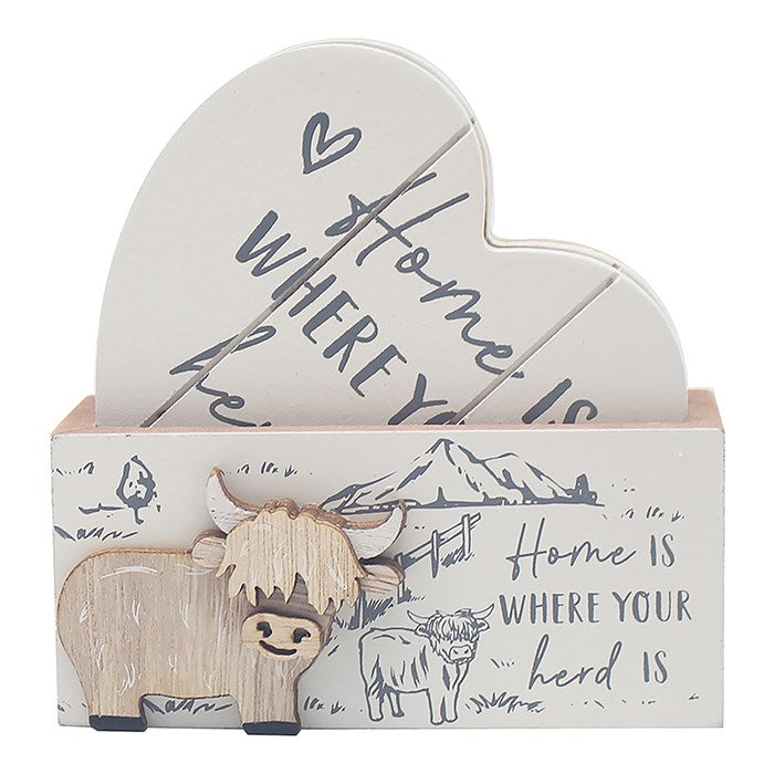 Highland Cow Wooden Coasters (Set of 4)