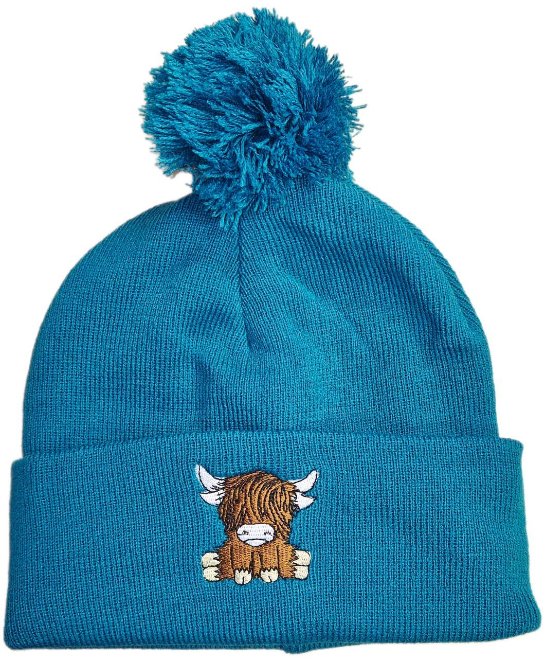Highland Cow Bobble Hat (Turquoise / Pink / Green / Black)
