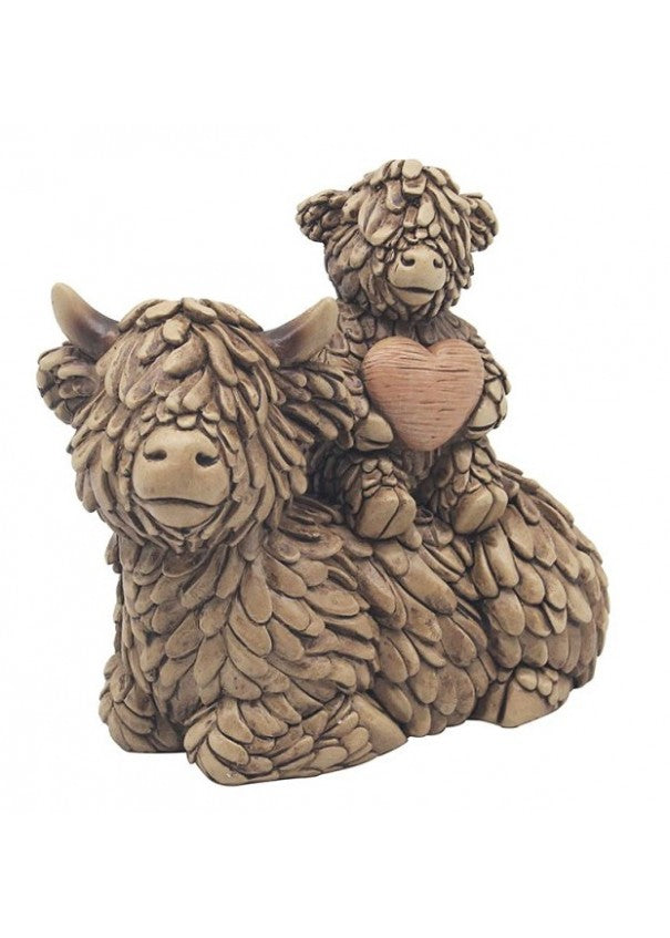 Highland Cow & Calf Ornament with Heart